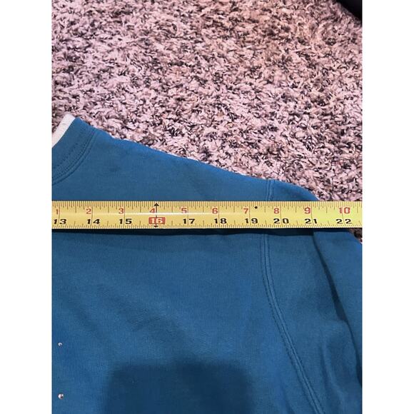 VINTAGE L Sweatshirt Teal Snowman Bedazzled SUNBURST Long Sleeve Grandma Xmas - Picture 5 of 9